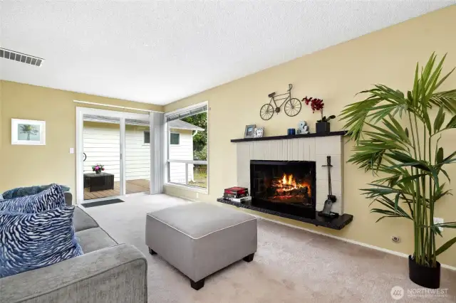 Family room with a sliding door to the deck