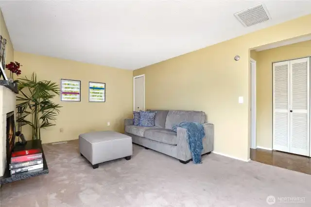 Family room has a small closet in the corner