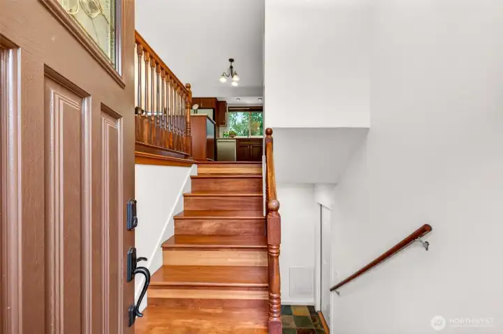 Step inside and you’ll immediately appreciate the airy, multi level design that creates separation between spaces without losing connection. Hardwood stairs bring warmth and character, while the tiled entry is ideal for Northwest seasons and everyday life. This entry feels open, inviting, and designed for how people actually live.