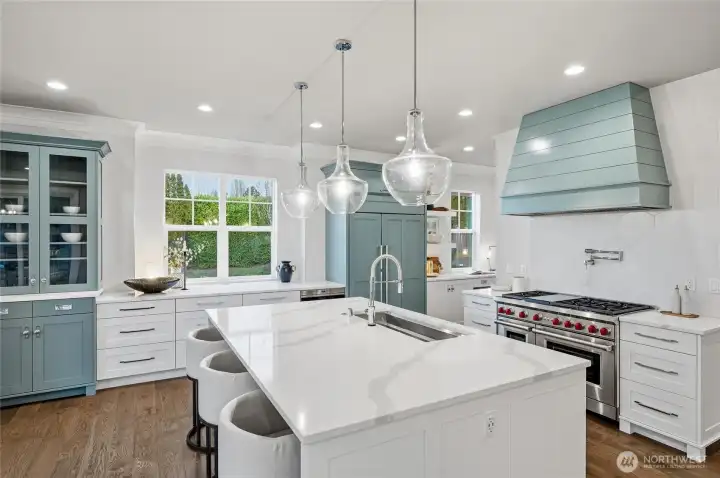 Large center island to watch the chef or grab a quick breakfast.