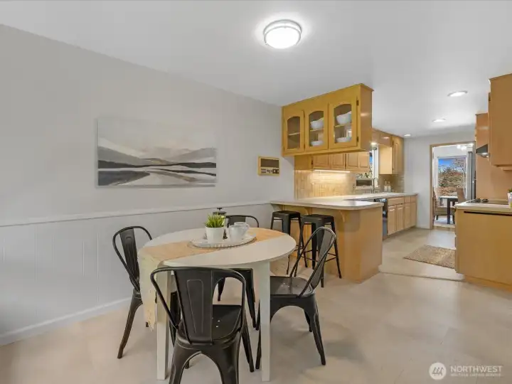 The kitchen includes a breakfast bar and good sized eating space.