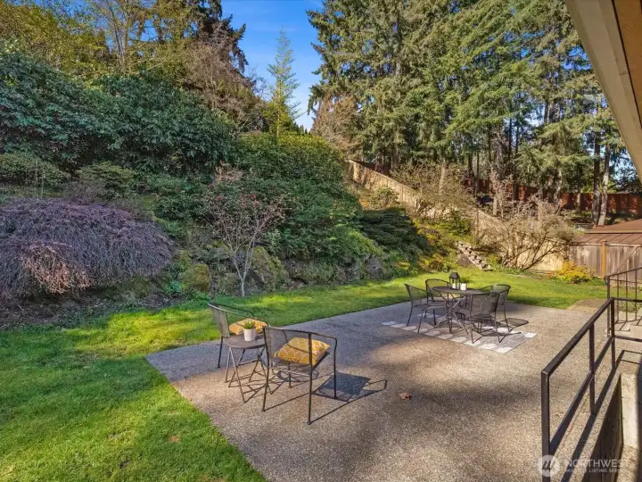 Stairs lead from the backyard to the Pipeline Trail.