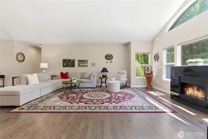 Large Great Room open concept with cozy gas fireplace