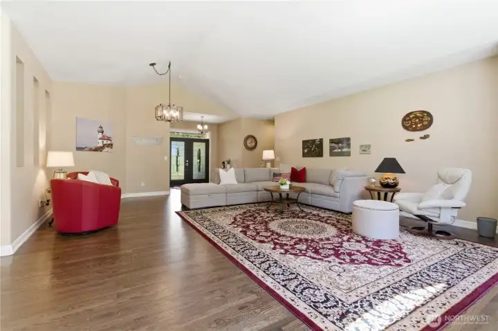 Soaring ceilings and big windows let the natural light