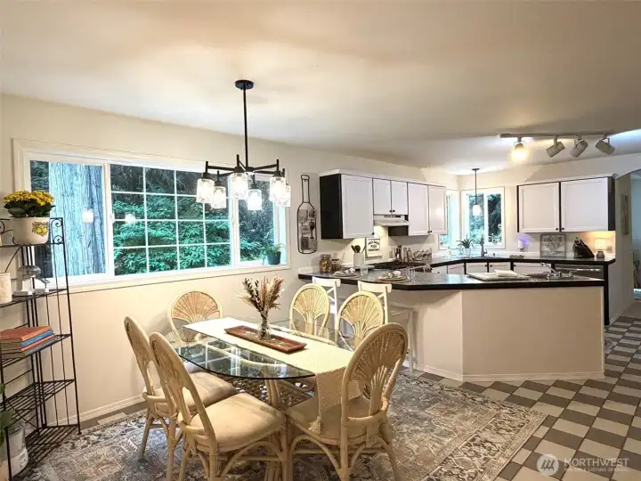 Kitchen and dining area from door to laundry room
