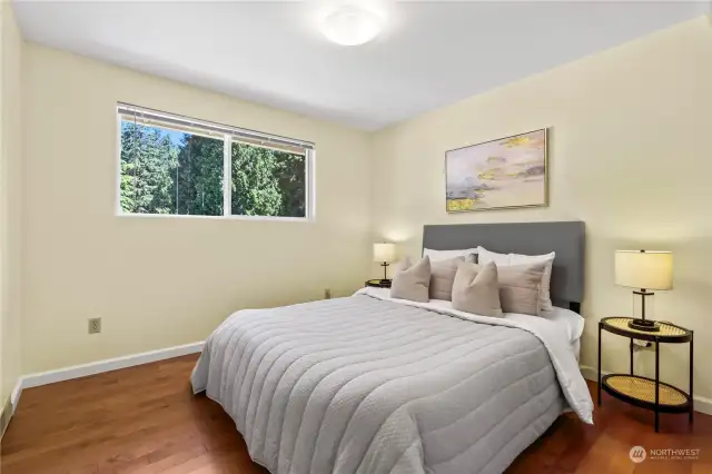 Dark hardwood flooring throughout home.