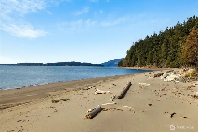Looking north towards the north tip of Guemes and Clark Point.  You can walk for miles along this beach.