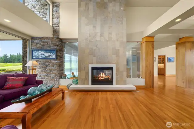 And yet another view of the gorgeous living room with stone accents and stylish detailing.