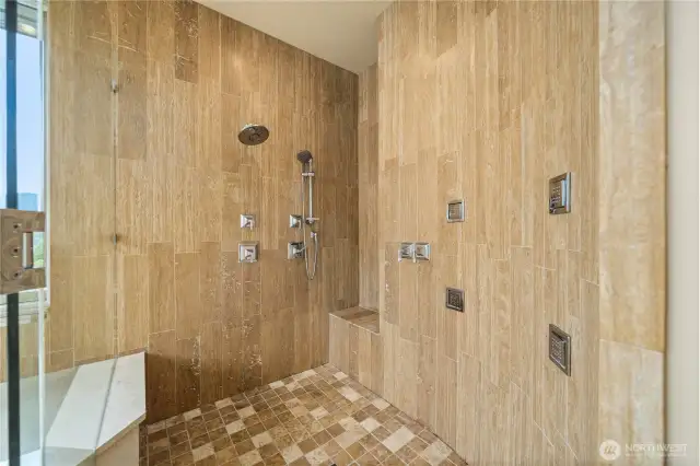 The spa-like shower will impress with its multiple jets and a built-in bench.