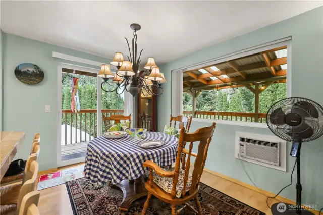 Sliders off the dining room to a covered deck for BBQ'S and entertaining with our NW weather