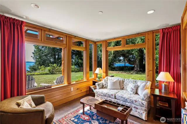 Den with water views.