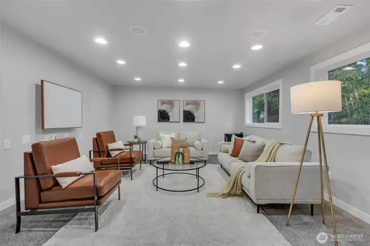 Lower-level rec room is perfect for game day, fun gatherings or a quiet place to relax and retire to.