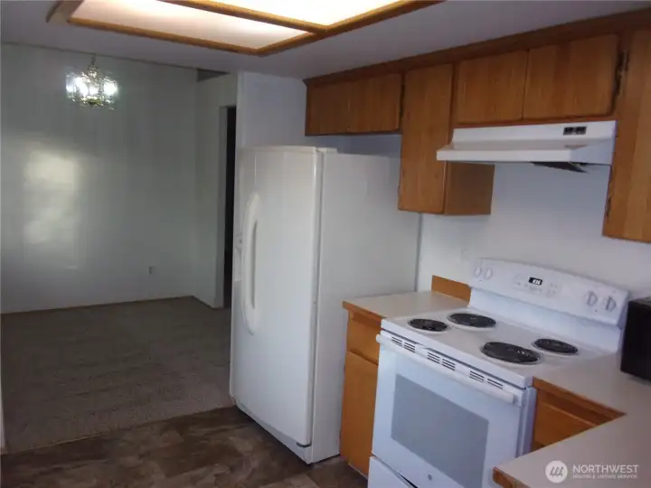 Range/oven, Refrigerator, and dishwasher are included.