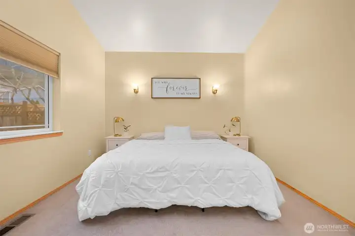 Master Bedroom w/ ensuite and walk in closet. Window faces back yard.