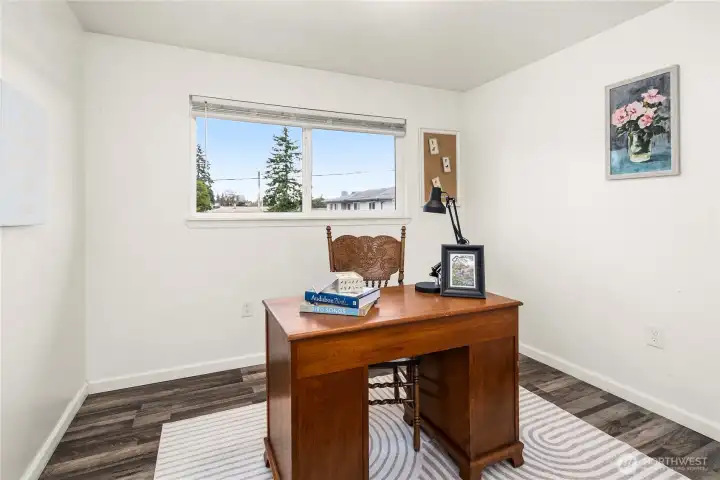 First bedroom set up as office space.