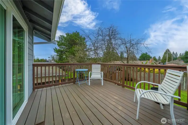 Entertainment patio overlooks the level fenced yard.