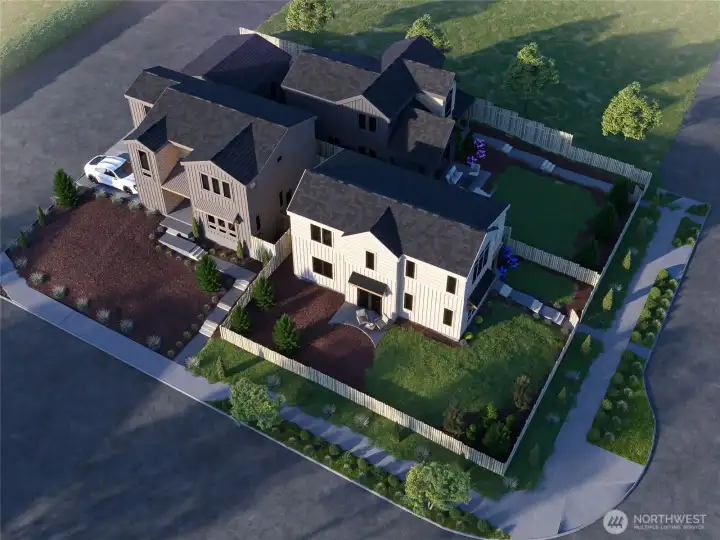 Aerial Rendering. New construction meets an established neighborhood, just minutes to downtown, parks, and the waterfront.