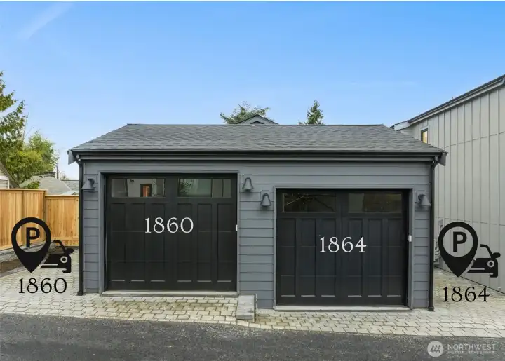 EV Ready - 1 car garage and 1 designated parking space.