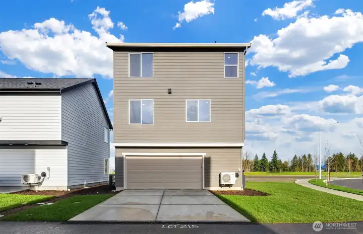 2 car garage with extra storage area