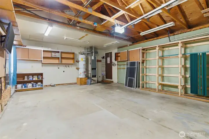 Garage with lots of storage (and a TV!?). Garage with lots of storage (and a TV!?).