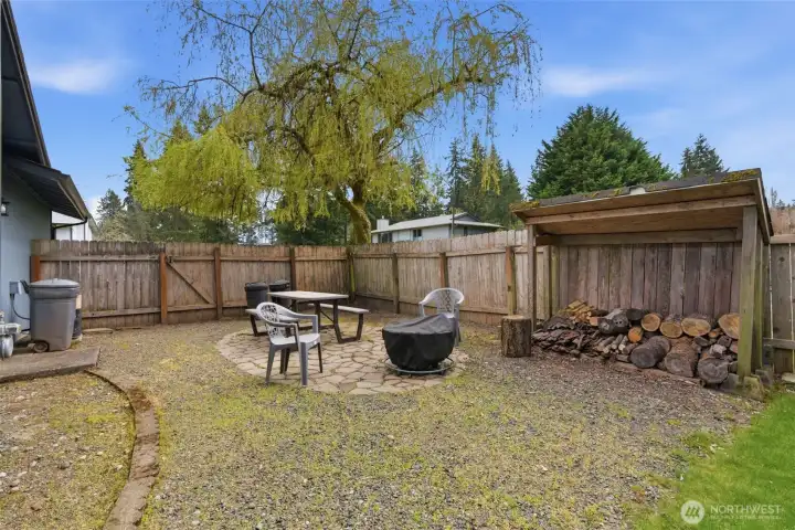 I love this outside gathering area-right out the back French doors from the kitchen. Check out that amazing tree! Outdoor fireplace stays! I love this outside gathering area-right out the back French doors from the kitchen. Check out that amazing tree! Outdoor fireplace stays!