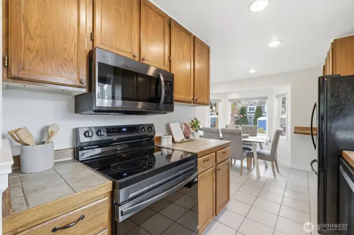 Kitchen and new oven/range.