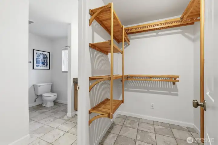 Walk-in closet in primary.