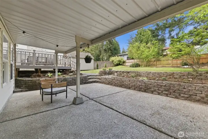 Covered deck off of rec room.