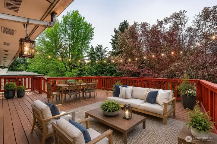 Upper-level deck -virtually staged right off the Kitchen