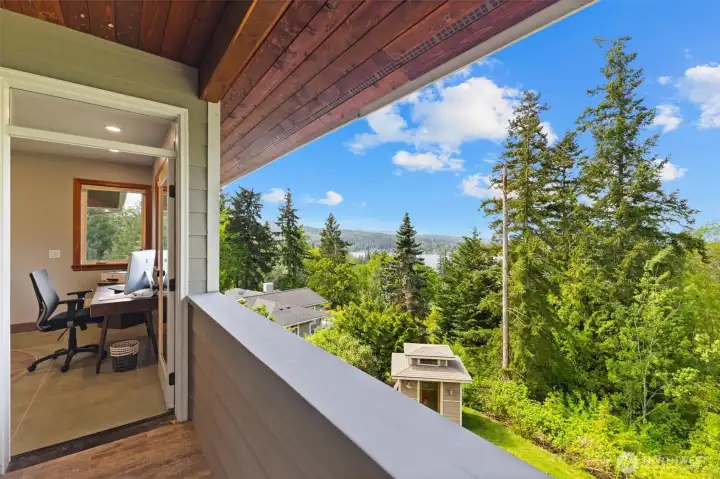 Step onto the covered patio for a mid workday break