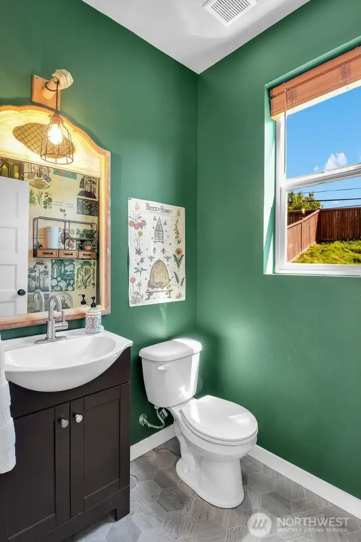 Colorful half bath next to the office/den.
