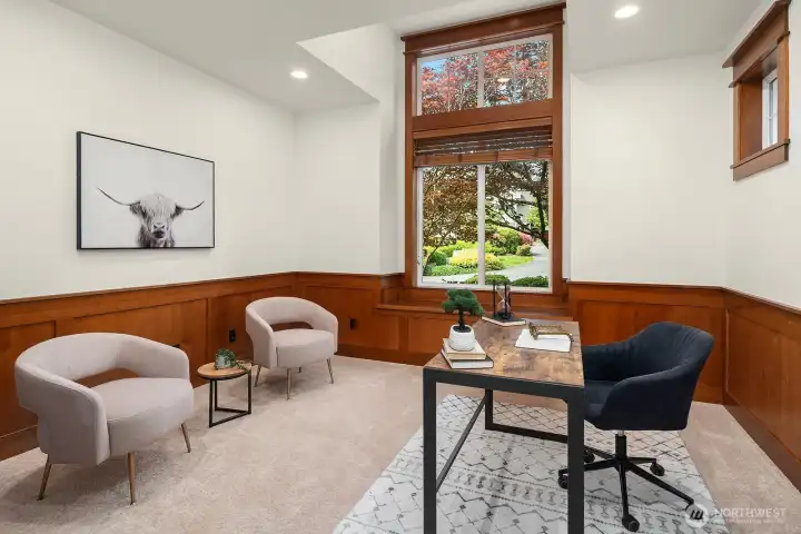 Main-floor office with meticulous woodwork