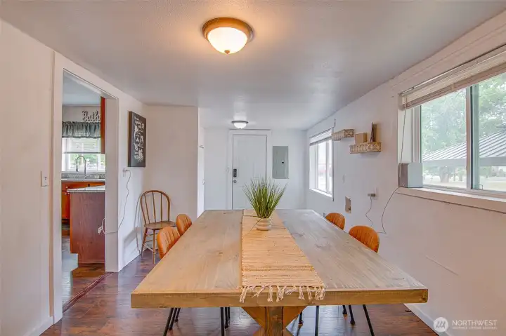 Dining room has lots of light