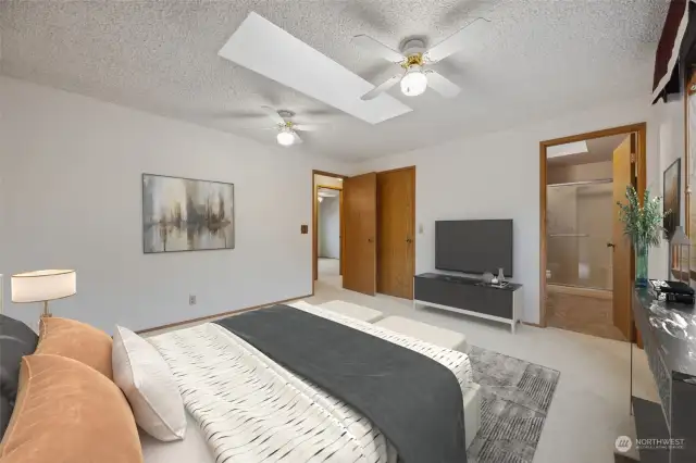 Main bedroom with Skylight with shades already installed.