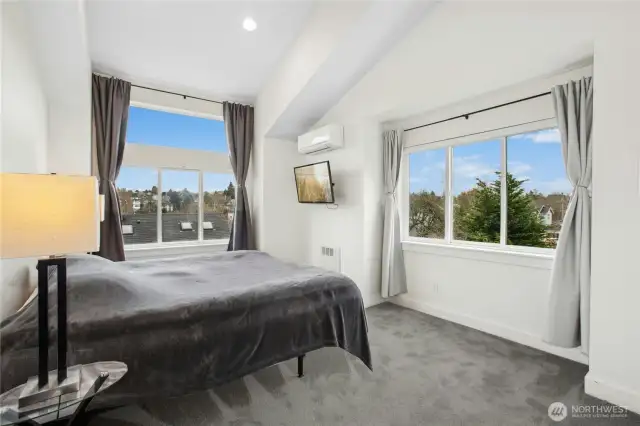 Primary bedroom, top floor. Black-out curtains.