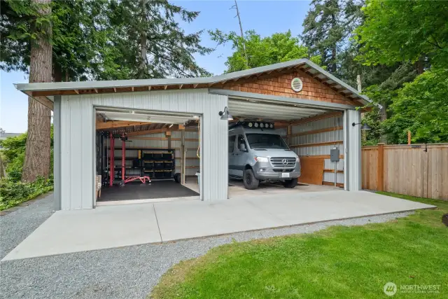 Bonus 2-bay garage, storage, or shop space.