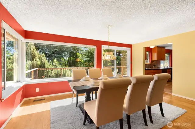The dining room can host a large dinner party that can be expanded to the spacious, east facing deck.