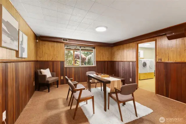 Enter the rec room with a ton of room for a game table or two.
