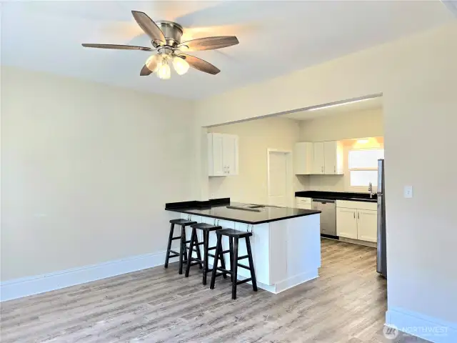 Dining room & kitchen with eating space.