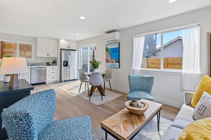 Living room has tons of natural light thru the SW windows.