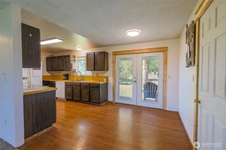 Kitchen across from living rroom, facing west.