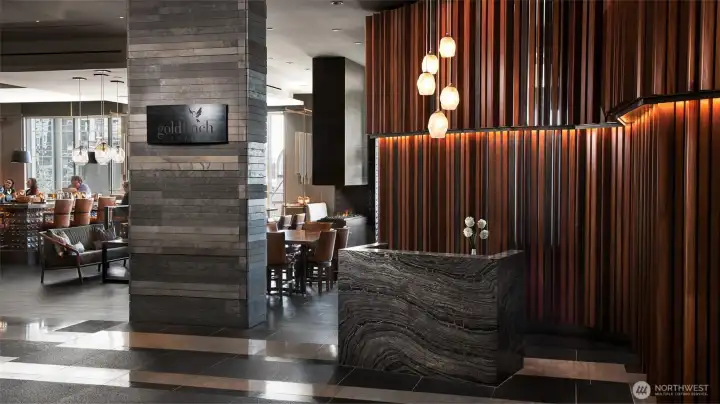 Goldfinch Tavern is located in the lobby of the Four Seasons Hotel & Private Residences
