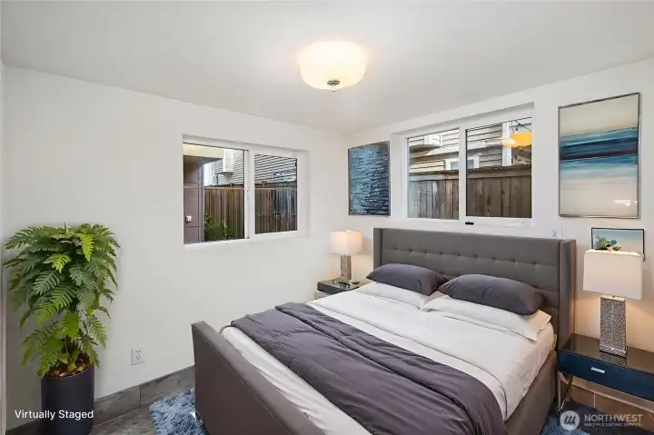 Lower guest bedroom staged