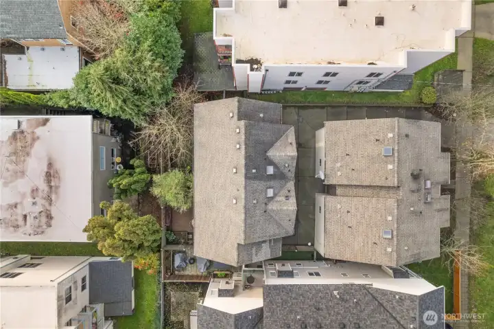 Close in drone shot of 4 unit townhome site