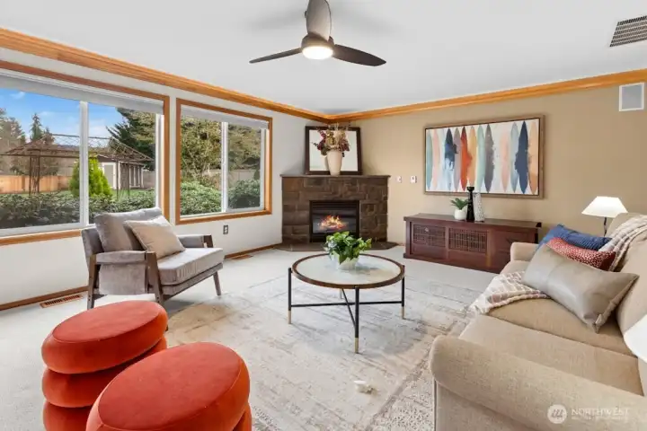 Family room with newer carpet