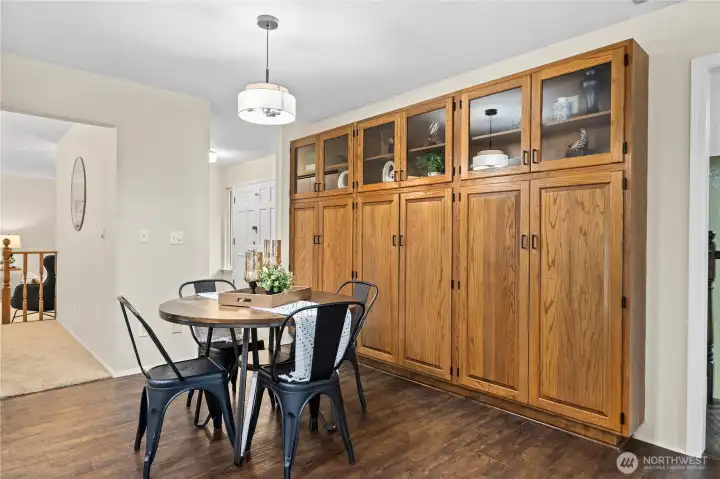 Dining area off the kitchen with additional storage space.