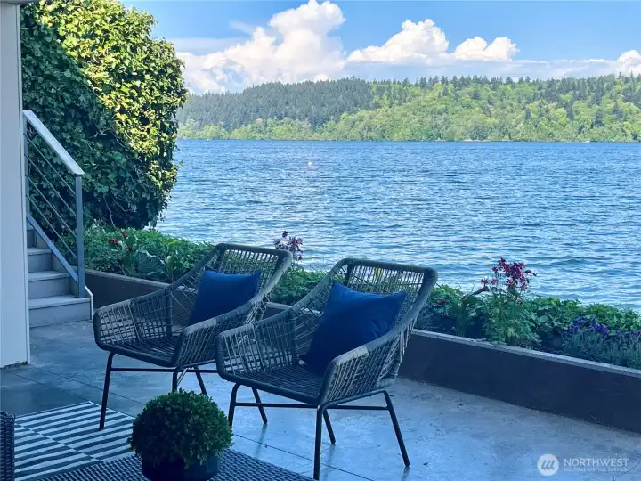 View from the covered patio. So close you're almost ON the lake.