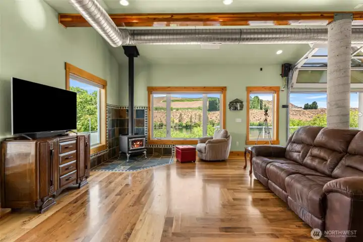 Before leaving, check out the cozy living room  with the warmth of the wood stove for those chilly Spring and Winter days.