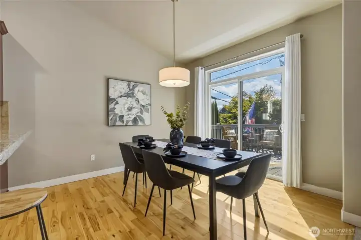 Dining area with sliding glass door to the back deck