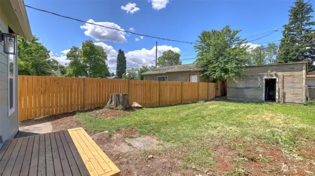 Another view of the spacious backyard with gated entry.